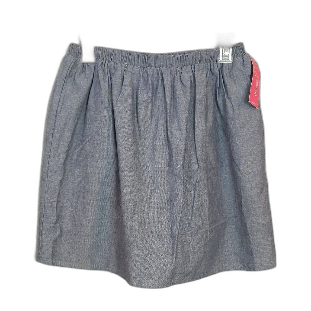 Xhilaration Blue Chambray Skirt Lined Pockets Elastic Waist Women's M NWT